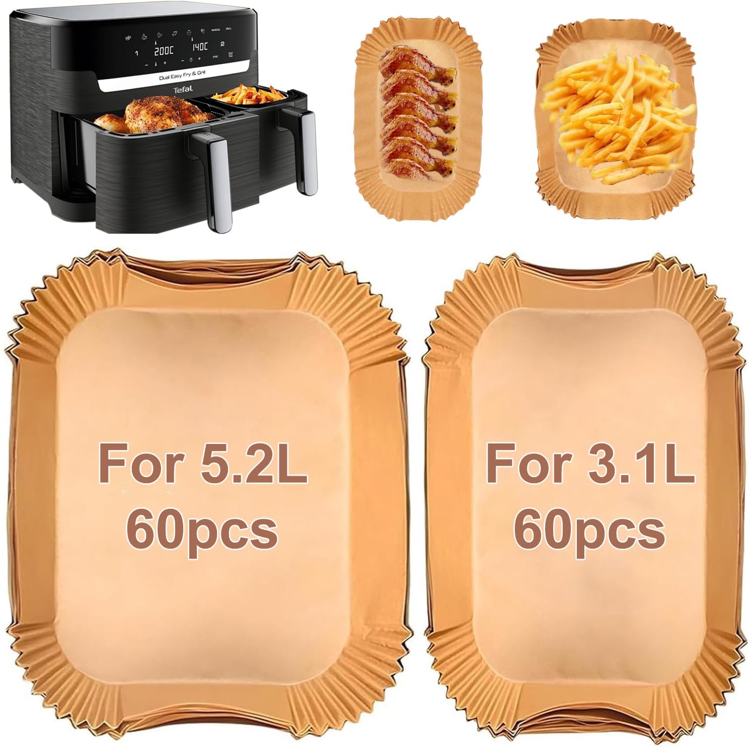 VIKKI 120PCS Airfryer Backpapier für Tefal EY9018, Philips 3000-Serie 6L/3L, Heißluftfritteuse Zubehör