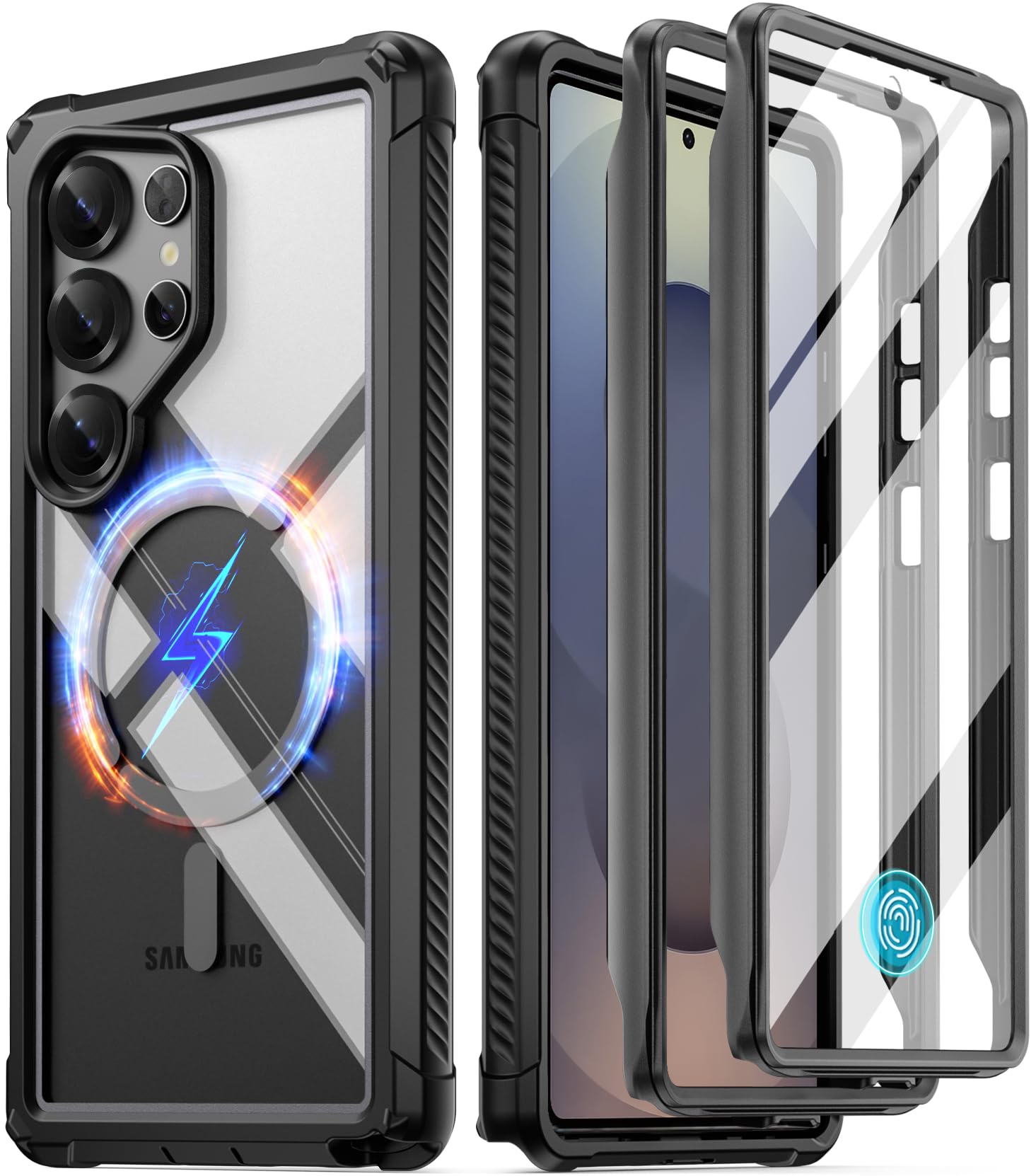 POETIC Guardian MagPro Case for Galaxy S25 Ultra 5G, [Drop Test from 20ft] Built-in Screen Protector [Works with Fingerprint ID] Shockproof Rugged All-Round Case, Black/Clear MagPro Black