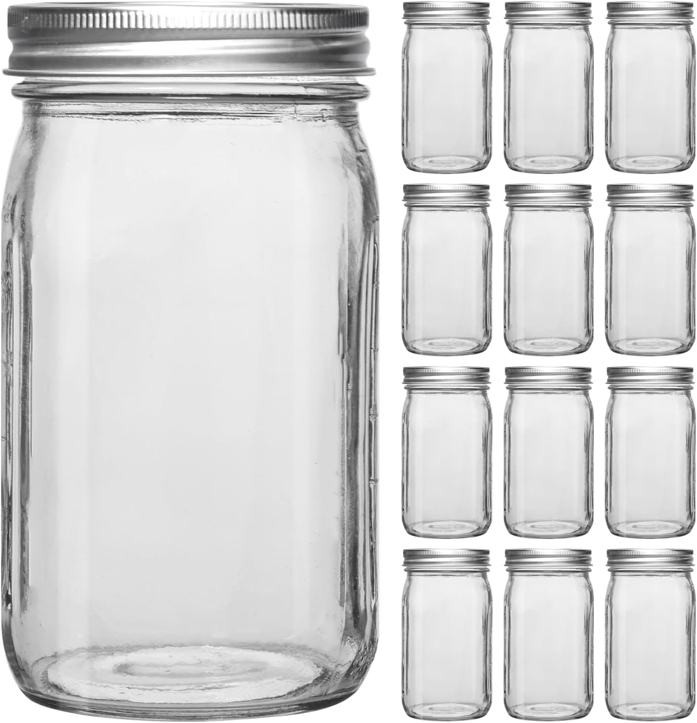 Mason Jars 32 oz,12 Pack Quart Mason Jars Wide Mouth With Lids,32oz Glass Canning Jars for Centerpieces,Food Storage,Meal Prep,Overnight Oats,Fermenting