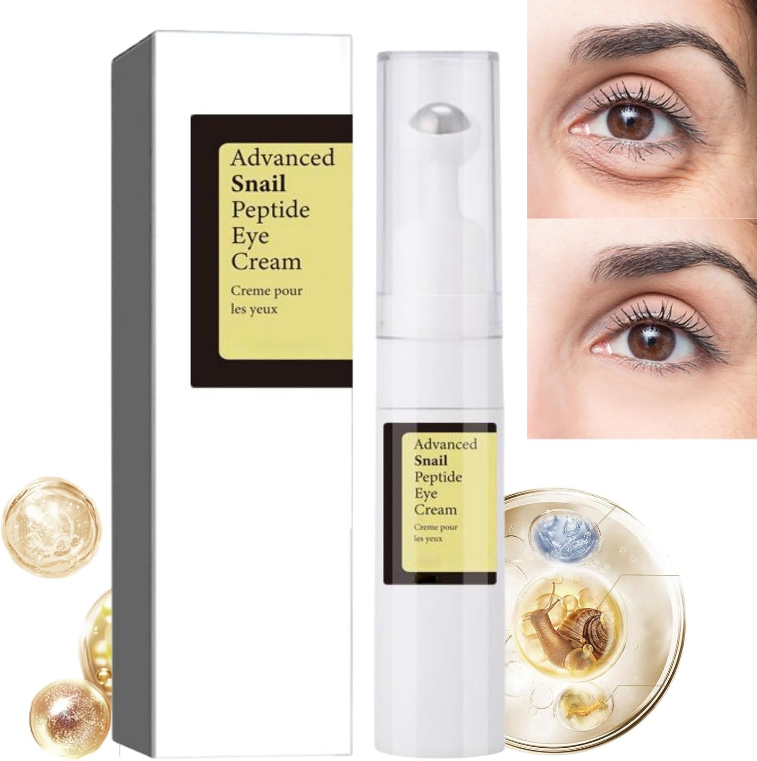 GraGra Eye Cream, Anti Wrinkle Eye Cream, Eye Repair Cream, for Dark Circles and Puffy Eyes, Snail Peptide Energetic Eye Roll-On, Hydrating and Firming Eye Serum Creams, Eye Bags Remover