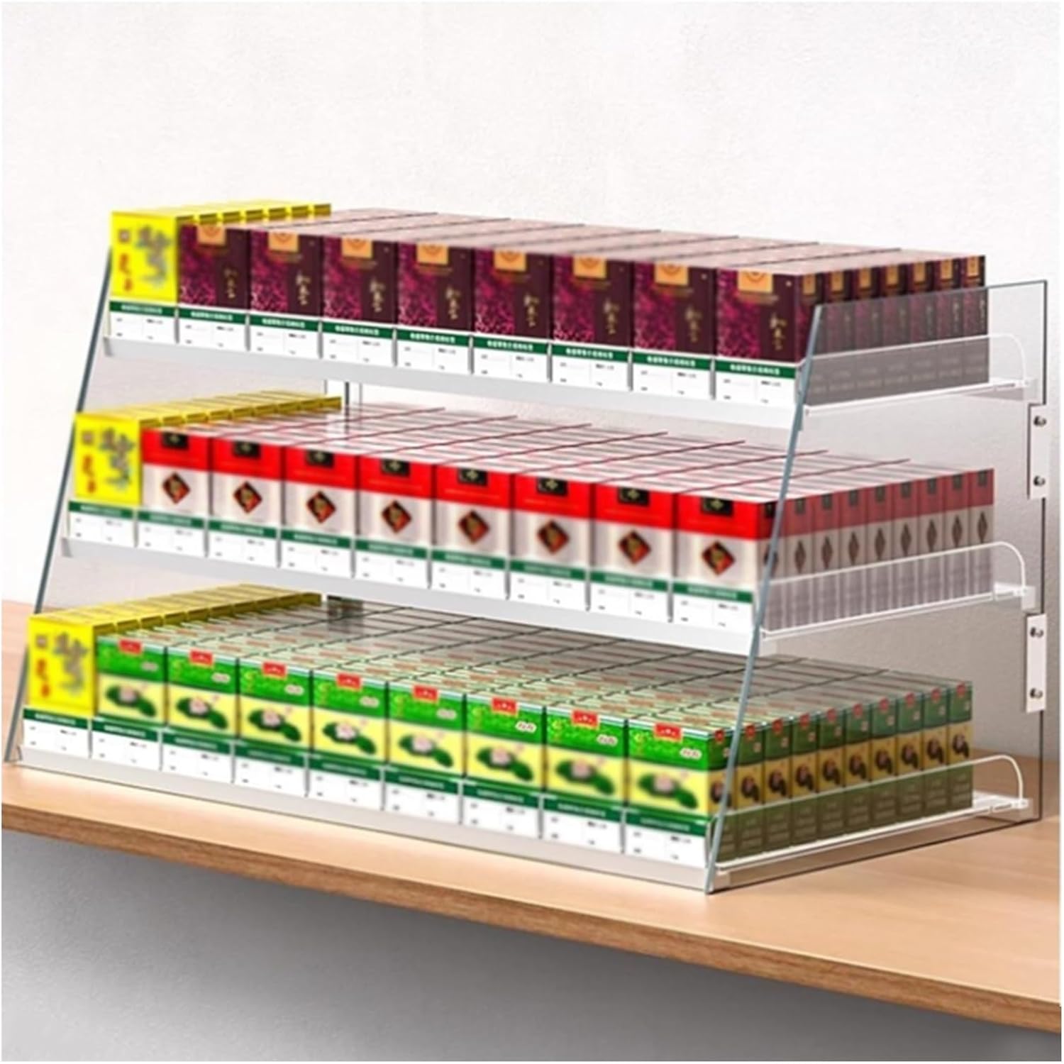 High Capacity Clear Cigarette Rack，Acrylic Display Case, Automatic Cigarette Pusher Tray, Matchbook Holder Divider for Store Retail (Color : Transparent, Size : 31.5x28.4x36cm)