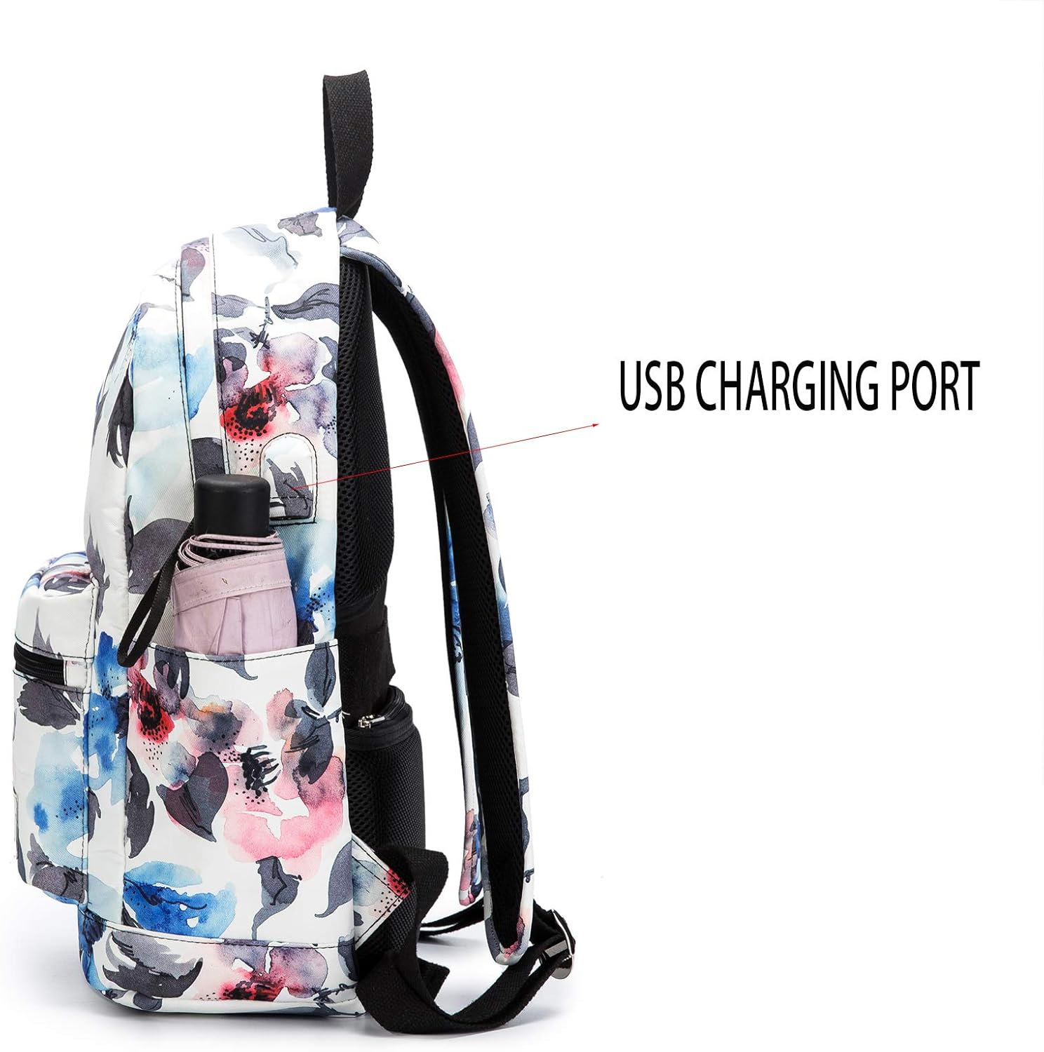 Kinmac Watercolor Pattern 15 inch Waterproof Laptop Travel Outdoor Backpack With USB Charging Port For 13 inch 14 inch and 15.6 inch Laptop - Image 5
