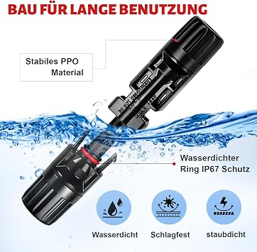 Solar Panel Connectors Kit with Crimping Tool,10 Pairs Male Female PV Connectors for 2.5/4/6 mm²(10-14 AWG), Includes Solar Crimper, Wire Stripper & 2 Spanners