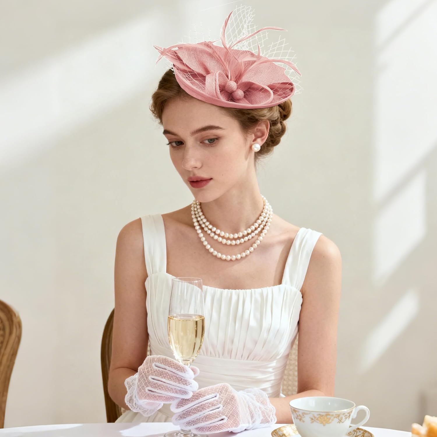 Fascinators Hats for Women Tea Party Hats - 2026 Pillbox 50s Veil Feathers Mesh Headband Derby Church Wedding Hats - Image 6