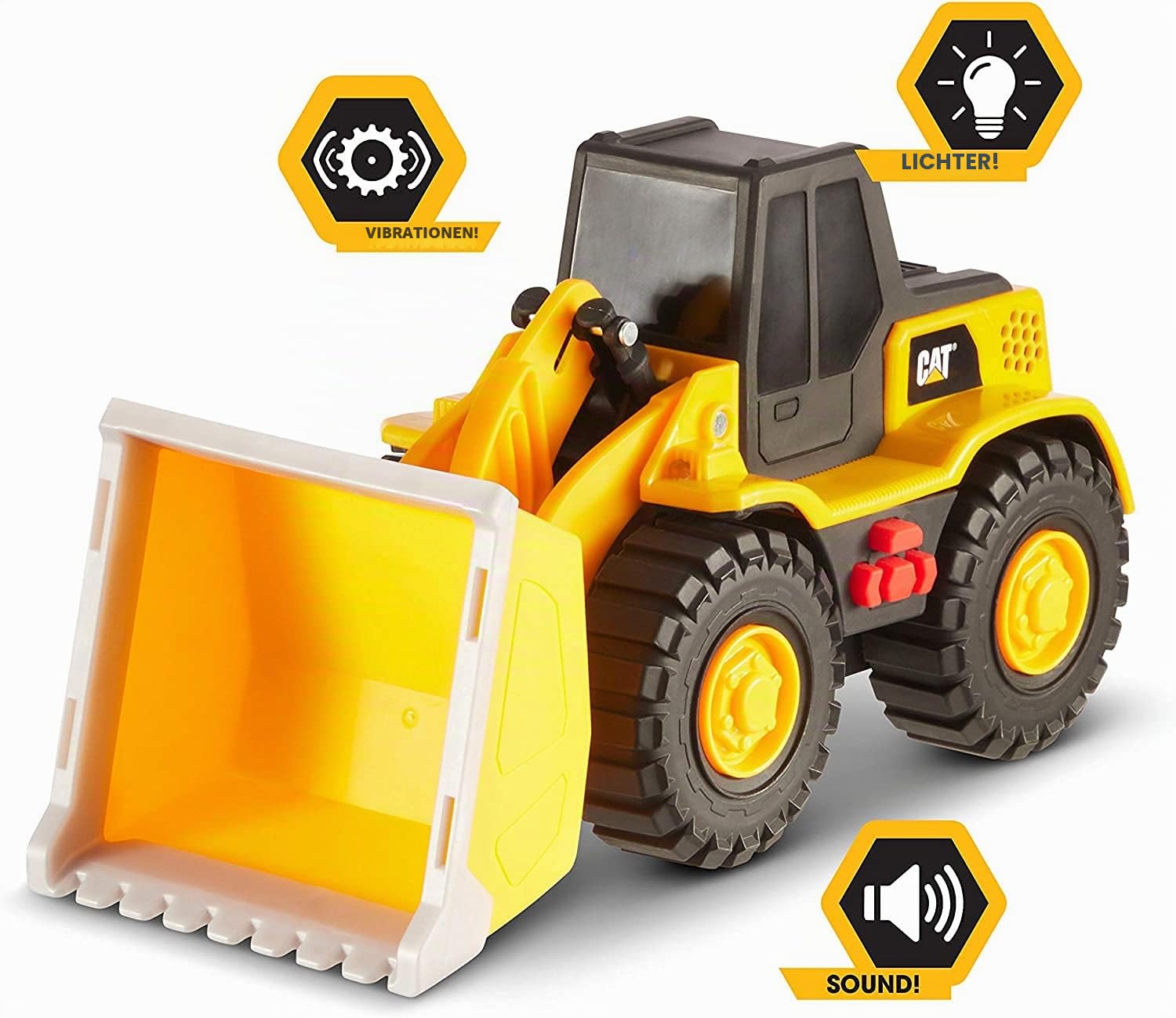 CatToysOfficial Caterpillar Radlader 25cm Baufahrzeug mit Licht & Sound, Gelb; Schwarz