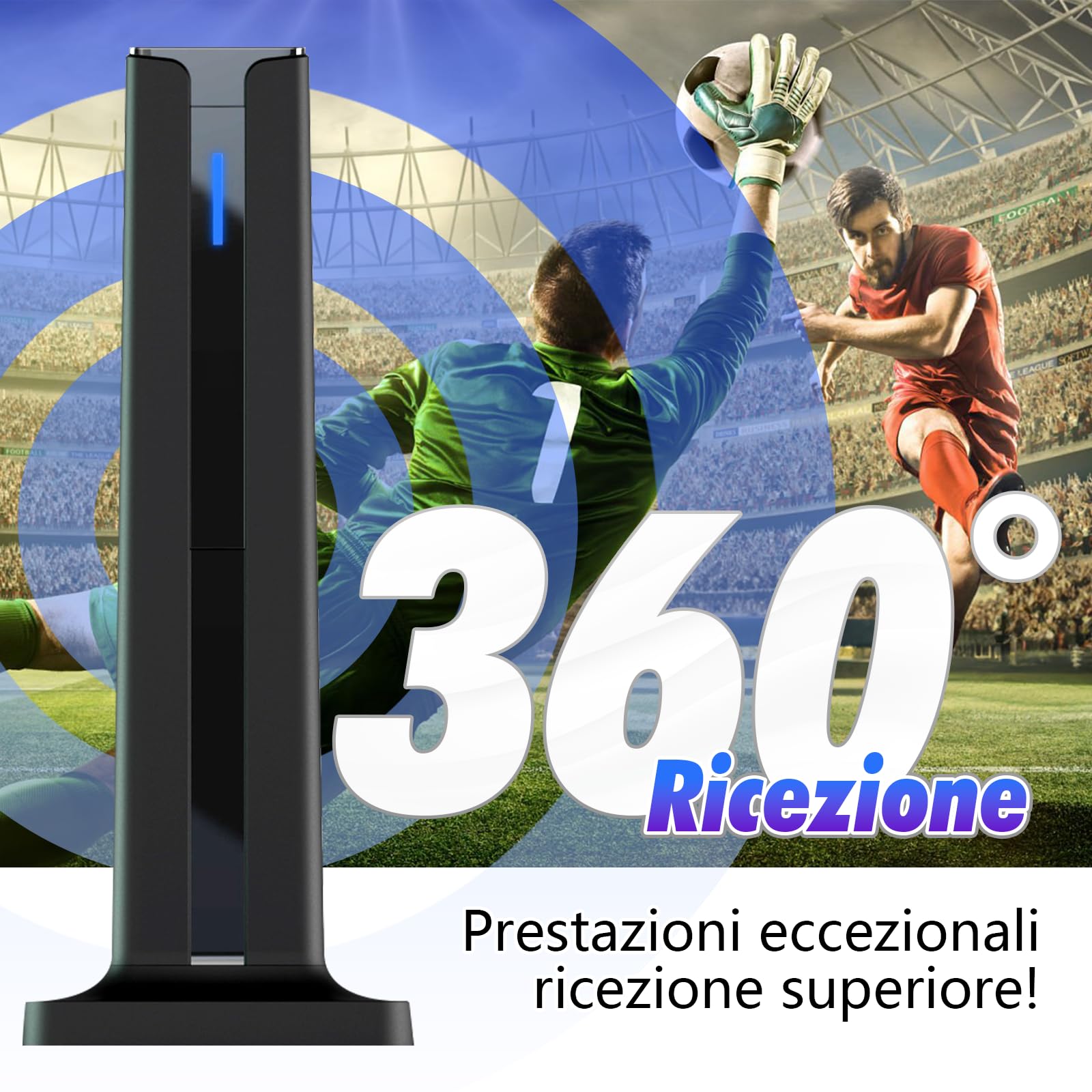 Antenna TV Digitale Interna Con Base Magnetica 360° - Per Tutti I Televisori 8K/4K/HD, Cavo Coassiale 3 Metri, Facile Da Posizionare