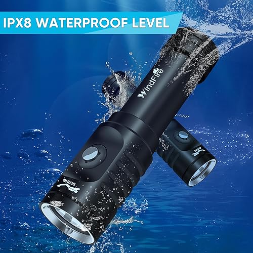 Miniatura 5 de WINDFIRE Dive Light Scuba Diving Flashlight, Super Bright Rechargeable Waterproof Torch with Power Indicator, 3 Modes Underwater Lights, Scuba &