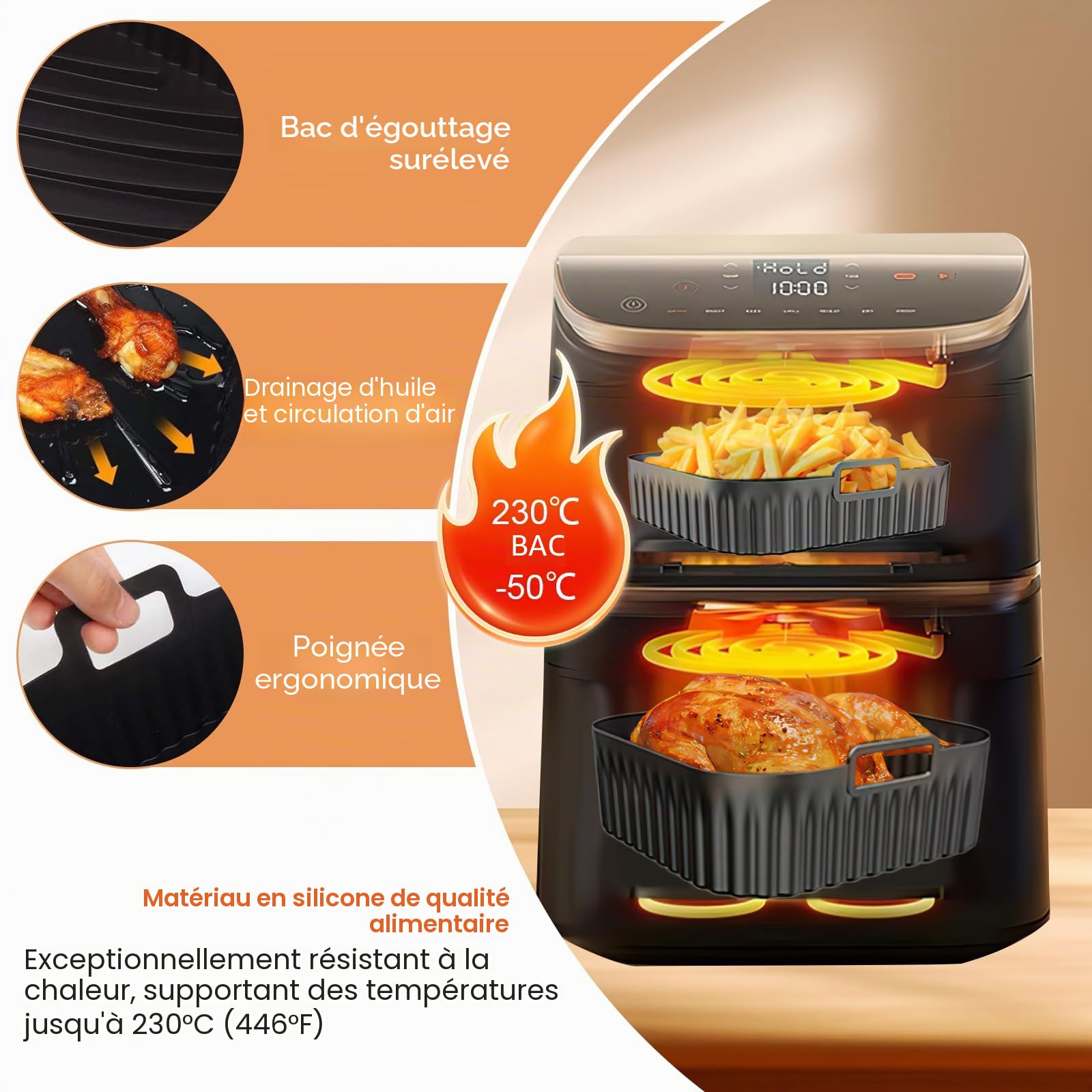 Moule en Silicone pour Cosori Turbo Tower/Pro/Smart Friteuse à Air Chaud | Accessoire pour Friteuse à Air Chaud 10,8 L Double Stack pour Cosori DC111, DC112 et DC113S (6,5 L et 4,3 L)