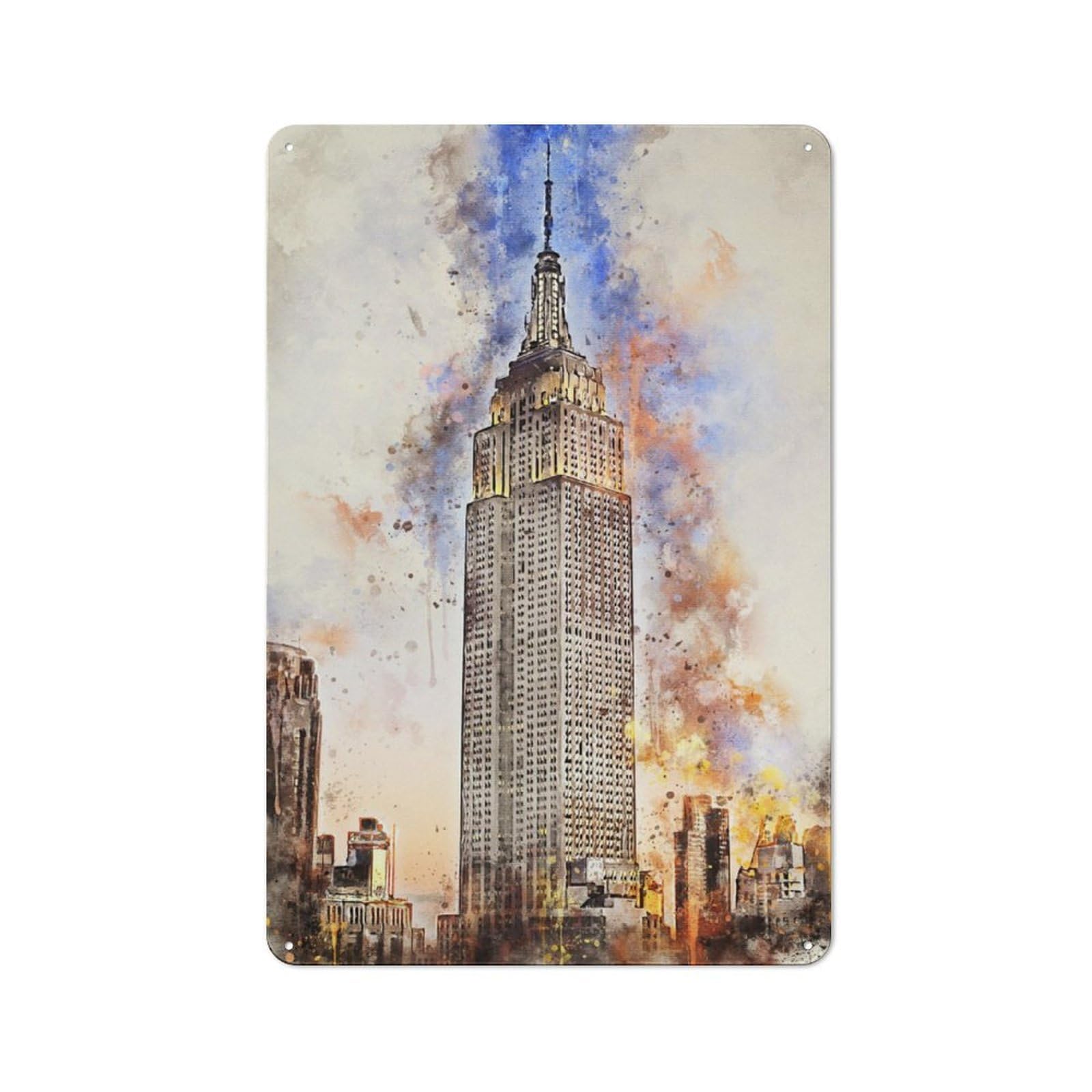 Junmoney New York In Watercolor 2 Metal Sign 30X20cm With For Workshop Wall, Rustic Decor, For Collectors Decorating Workshops And Hobby Rooms