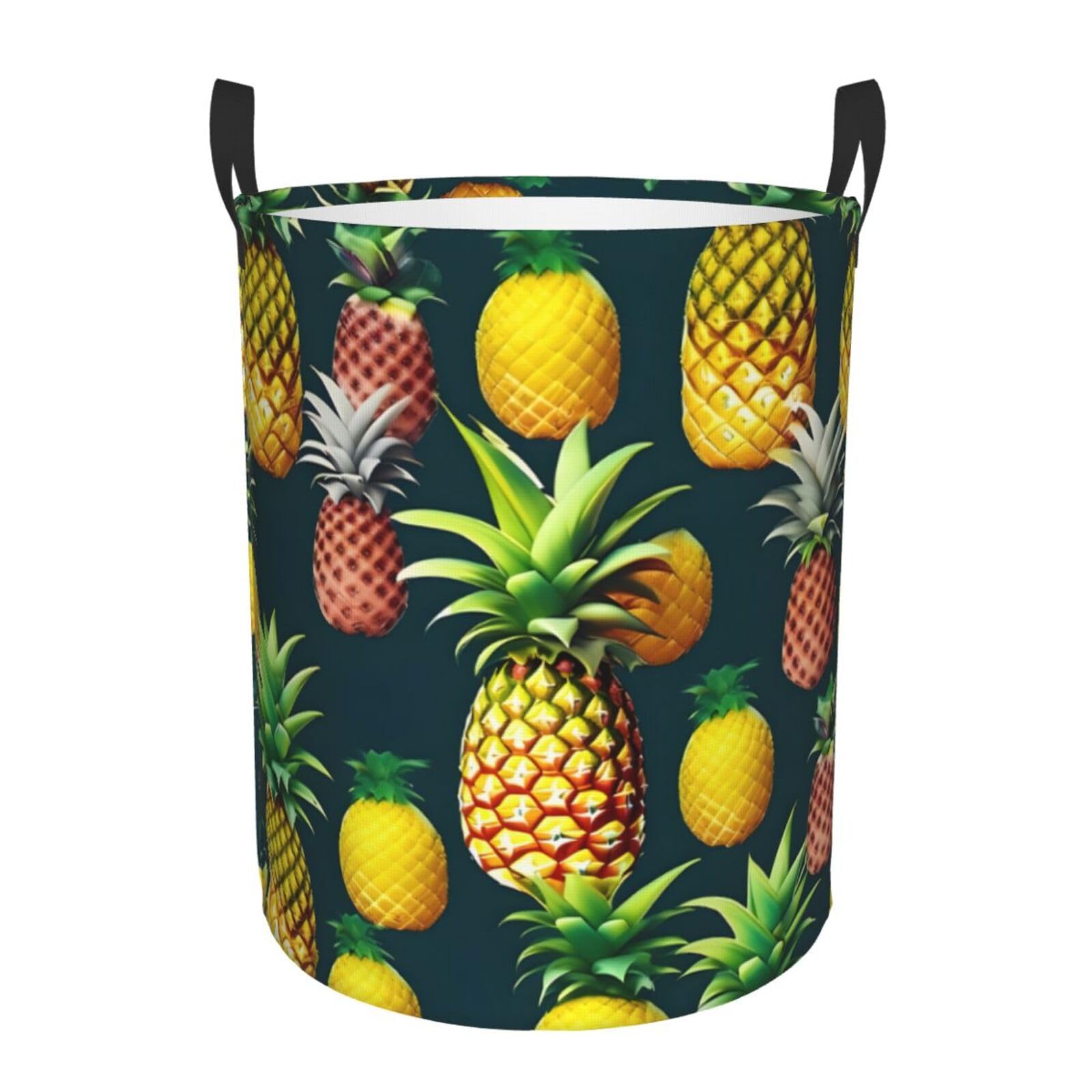 S Collapsible Laundry Hamper Round Tropical Fruits Pineapple Print Storage