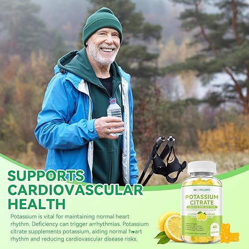 Miniatura 6 de Gomitas de citrato de potasio con 100 mg de glicinato de magnesio, 2 mg de vitamina B6-1000 mg de suplemento de potasio, para equilibrio