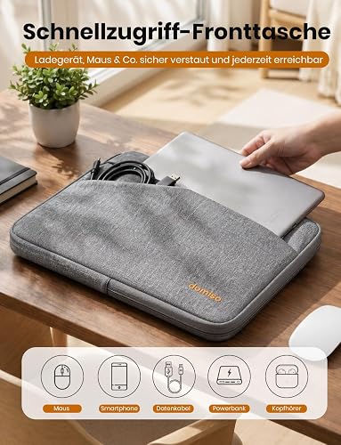 DOMISO Laptop Bag Laptop Bag Notebook Sleeve Case Bag Protective Case Compatible with 15 Inch MacBook Air M4 M3 M2, MacBook Pro, 14-15 Inch HP Dell ASUS Lenovo, Laptop Case Women with Handle, Grey - 3