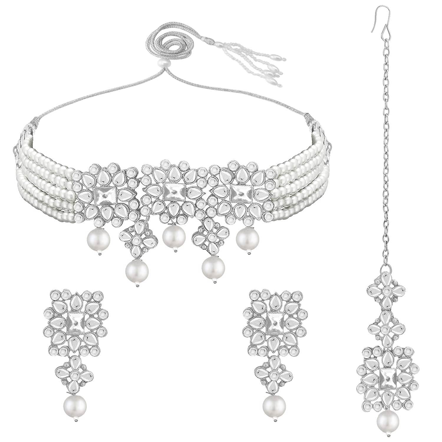 See full amazon price history chart for I Jewels 18K Rhodium Plated Pearl & Kundan Studded Choker Necklace Jewellery Set with Earrings & Maang Tikka for Women (ML224ZW) I Jewels 18K Rhodium Plated Pearl & Kundan Studded Choker Necklace Jewellery Set with Earrings & Maang Tikka for Women (ML224ZW) (B09GS1QG5Q) Amazon Price History, Amazon Price Tracker