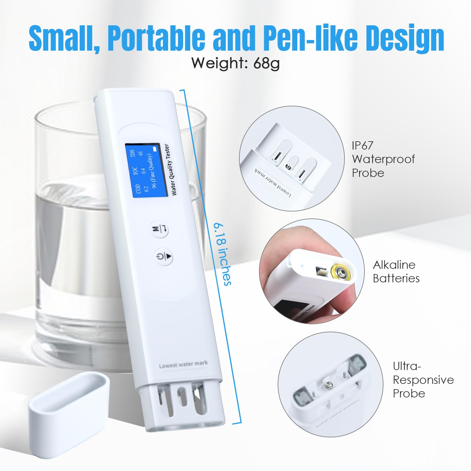JuviPerpric Water Quality Tester TDS Mater, 6 in 1 Digital Water Tester,COD/TOC/TDS/UV275/EC/Temp Water Quality Tester for Drinking Water, Well, Tap, Purified