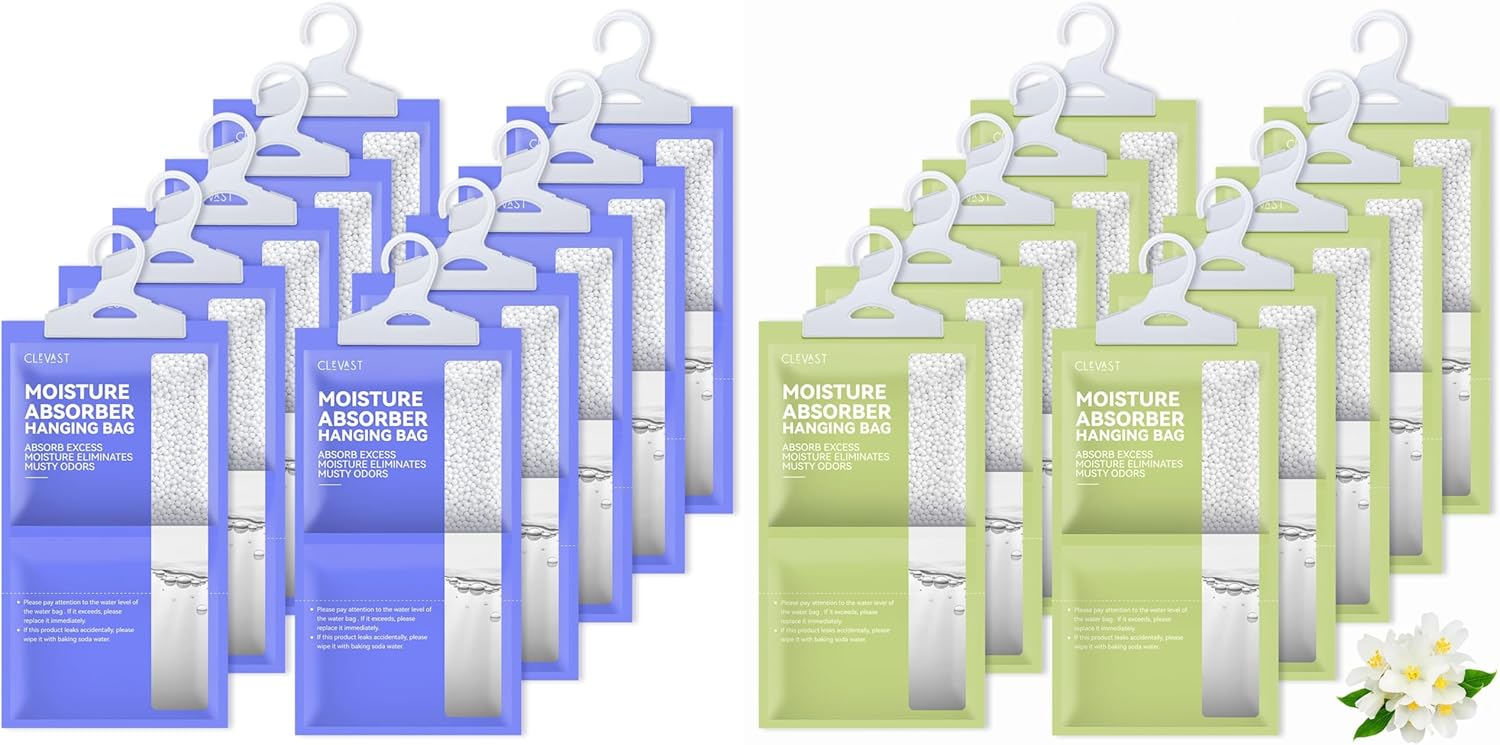 CLEVAST Moisture Absorbers Packets 10 Pack, Hanging Humidity Absorber in Wardrobes, Bedrooms, Bathrooms(Net Wt. 230g/Pack)
