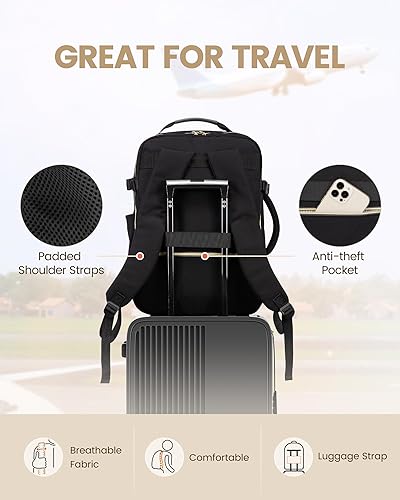 Miniatura 6 de LOVEVOOK Mochila de viaje para mujeres y hombres como artículo personal aprobado por vuelo, equipaje de 40 L, Negro -