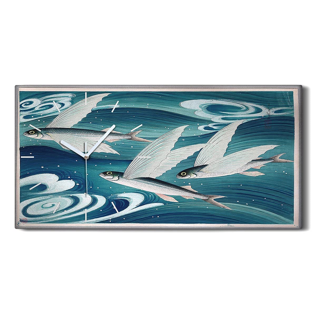 Horloge sur Toile Décoration Image Salon Art Mural Moderne Poisson de Vol Japonais