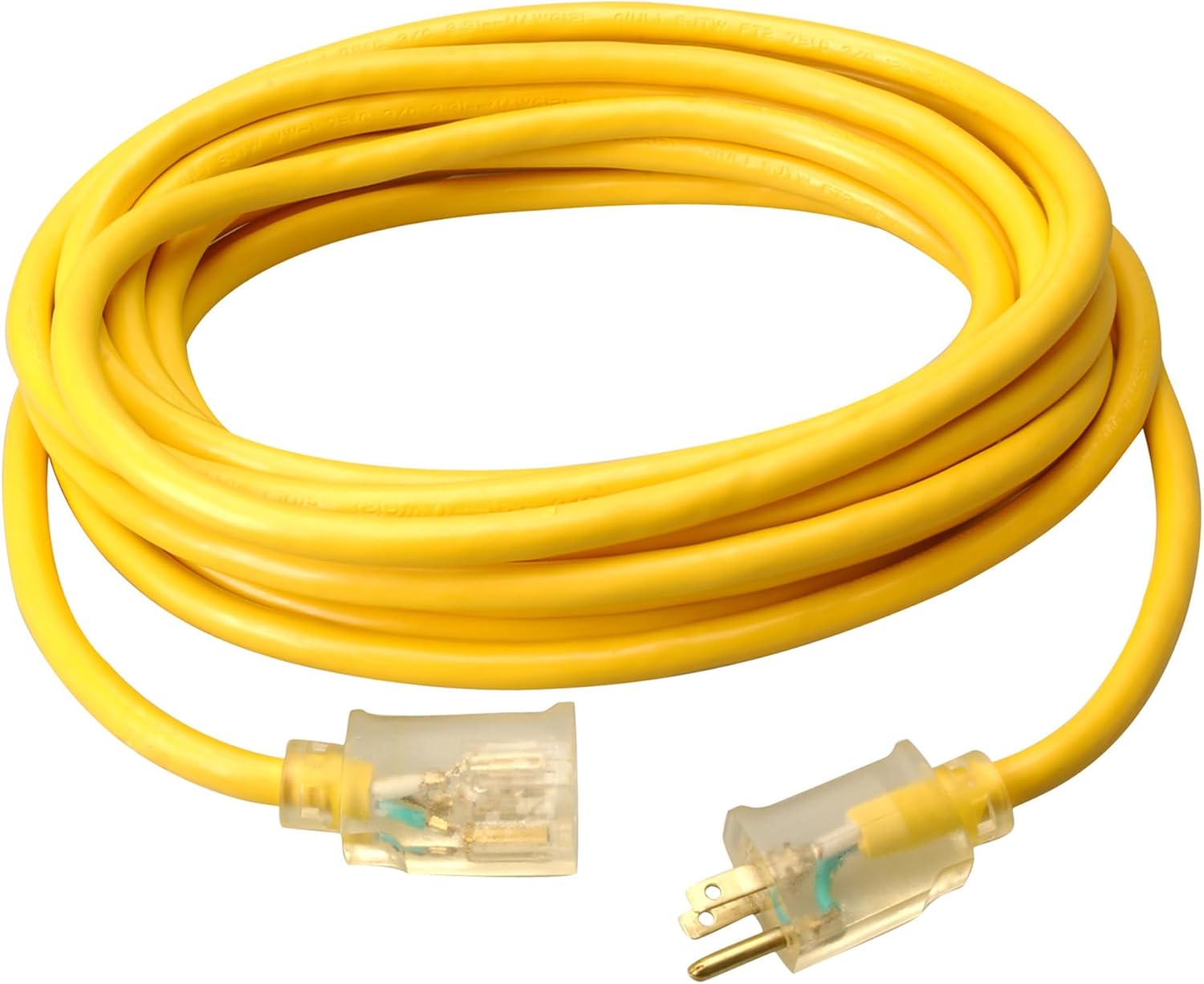 Southwire Heavy Duty Extension Cord, 25Ft, 12 Gauge, 3 Conductor, High Visibility Outdoor Cord, Lighted End, SJTW, Yellow, 25878802