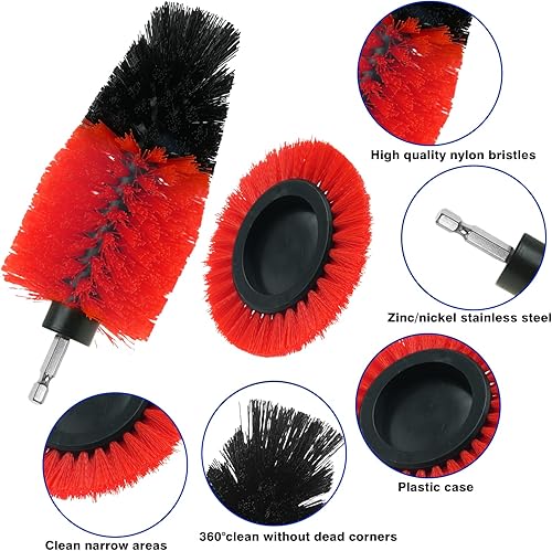 Miniatura 9 de 8 Pcs Drill Brush Attachment Set, Power Cleaning Scrub Brush Kit with Extend Long Attachment, All Purpose Drill Scrub Brushes for Car, Grout, Floor,