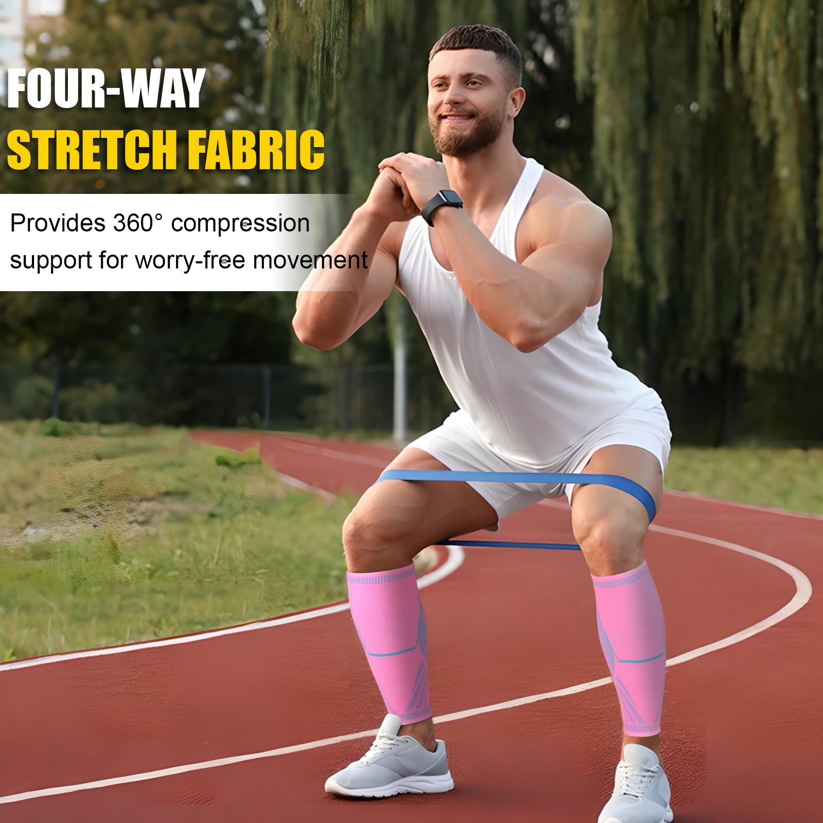 NuCamper Compresión para Pantorrillas Mujer Hombre 2 Pares, Pantorrilleras Compresion, Calcetines Compresión, Mangas para Deportes, Running, Ciclismo, Aliviar Varices, Espinilla Dolor, Calambres