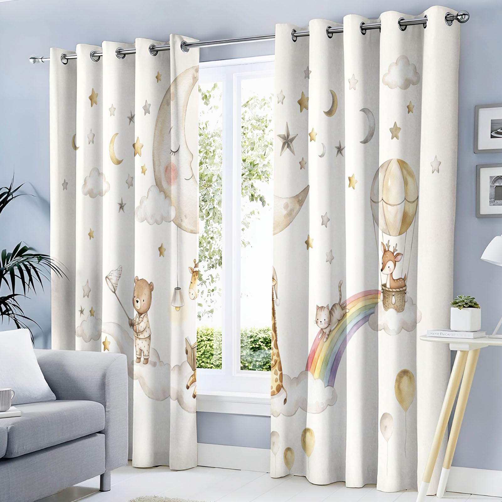 Rideau occultant animaux ciel étoilé thermique lot de 2 pour chambre 117x137cm