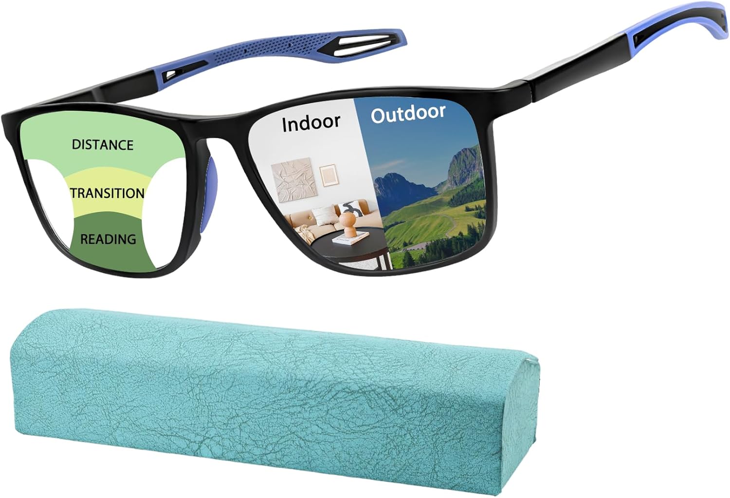 K.LAVER Photochromic Progressive Multifocus Reading Glasses Blue Light Blocking Multifocal Readers Spring Hinge Sunglasses
