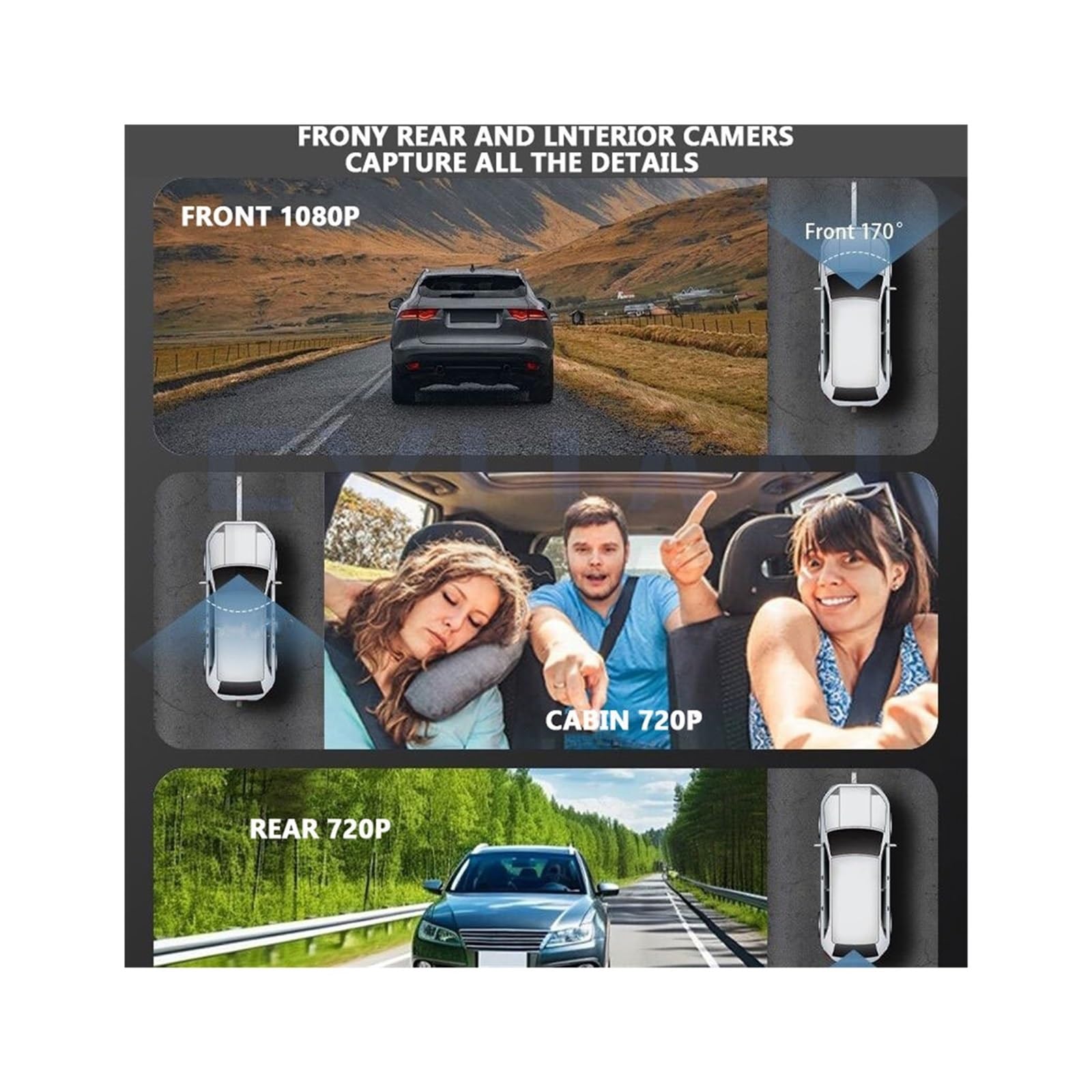 Registratore di guida per auto, registratore panoramico a 360 gradi, schermo intero, dispositivo per visione notturna ad alta definizione e immagini ultra-elevate, fuoristrada