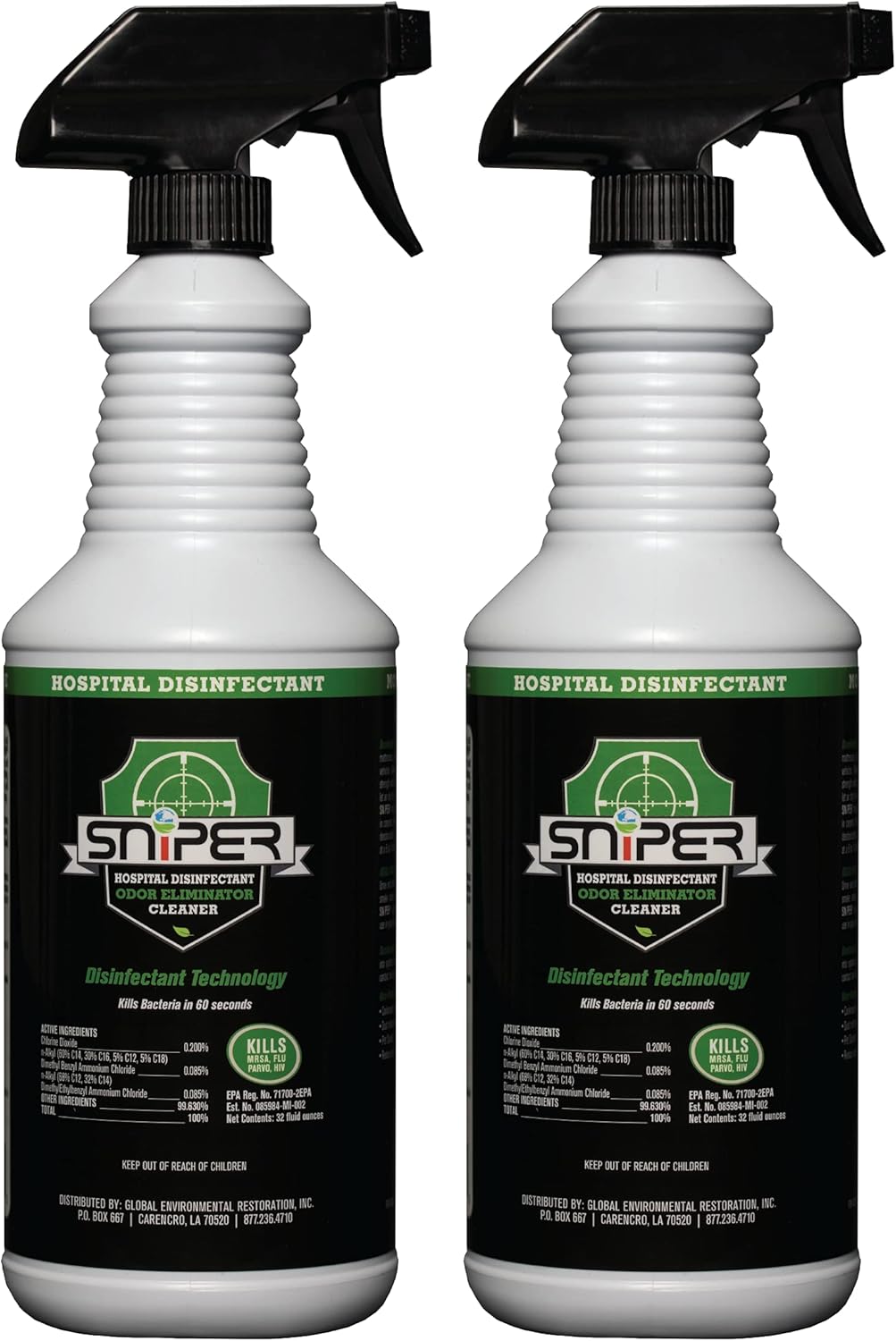 SNiPER Hospital Disinfectant, Odor Eliminator & All-Purpose Cleaner, Made in the USA, 32 Ounce Spray