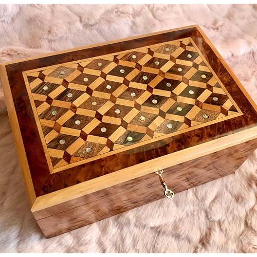 Hand Carved Wooden Multipurpose Keepsake Jewelry Decorative Art Box Storage Organizer (Large wood Box,Antique)(MOROCCAN WOODEN BOX)