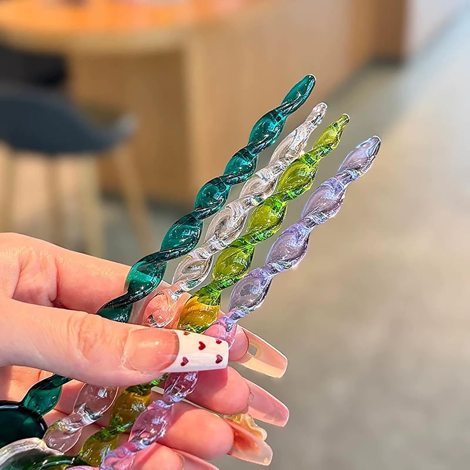 Glass Mixing Spoon 6.5 Inches Heat Resistant Stirring Spoon Rod Glass Teaspoons for Salt Sugar Tea Coffee Cocktail Cold Ice Cream Drink Party (Dark Green)