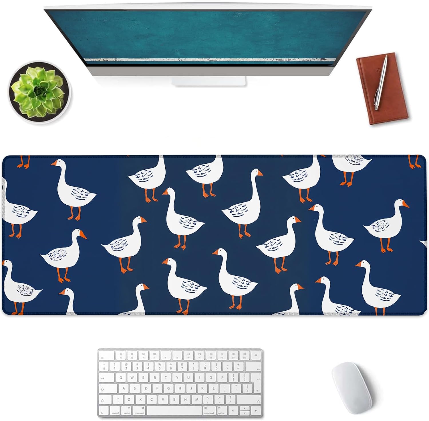 Geese Large Mouse Pad, Gaming Mouse Pad, Non-Slip Rubber Base, Office Accessories, Desk Mat, White Goose MousePads for School, Work, Home Decor Gifts 31.5" x 11.8"