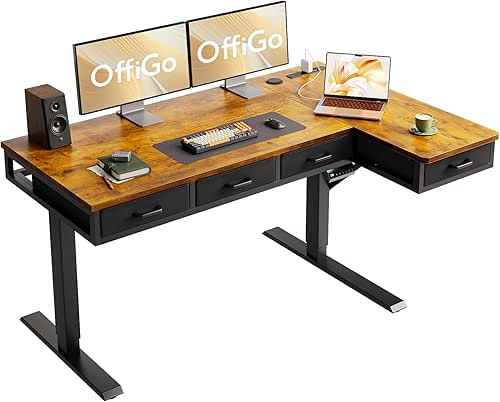 OffiGo 55 Inch L Shaped Electric Standing Desk with Drawers,