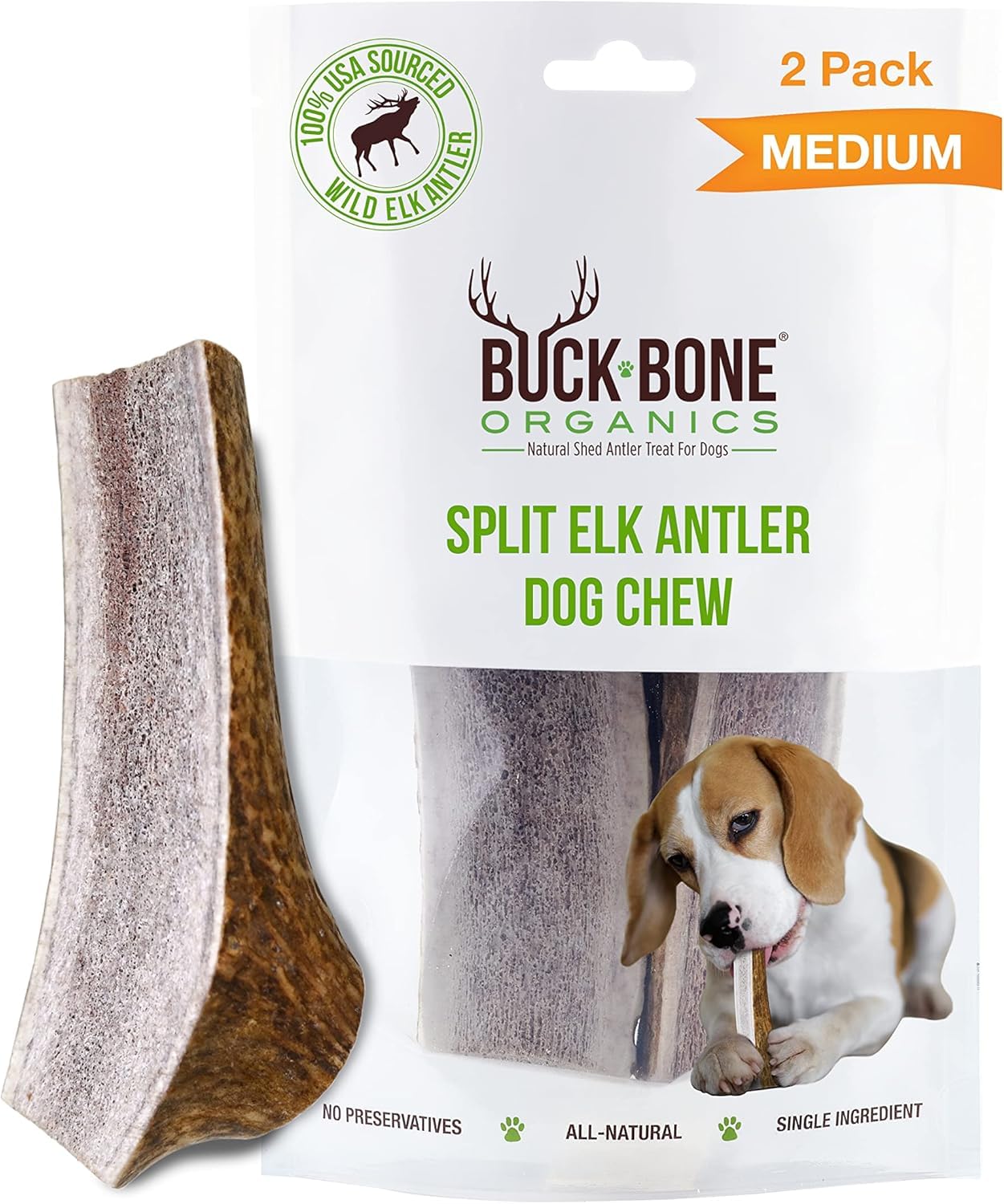 Dog Chews, Antlers for Dogs, Premium Natural Elk, Long Lasting Dog Bones for Aggressive Chewers, No Preservatives, Wild Shed in The USA (Medium 2 Pack)