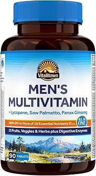 Vitalitown Multivitamin for Men, with Lycopene, Saw Palmetto, Magnesium, Zinc, Selenium, Vitamin A C D E K B, Fruits, Veggies & Enzymes for Complete Mens Health Support, Non-GMO, 90 Tablets