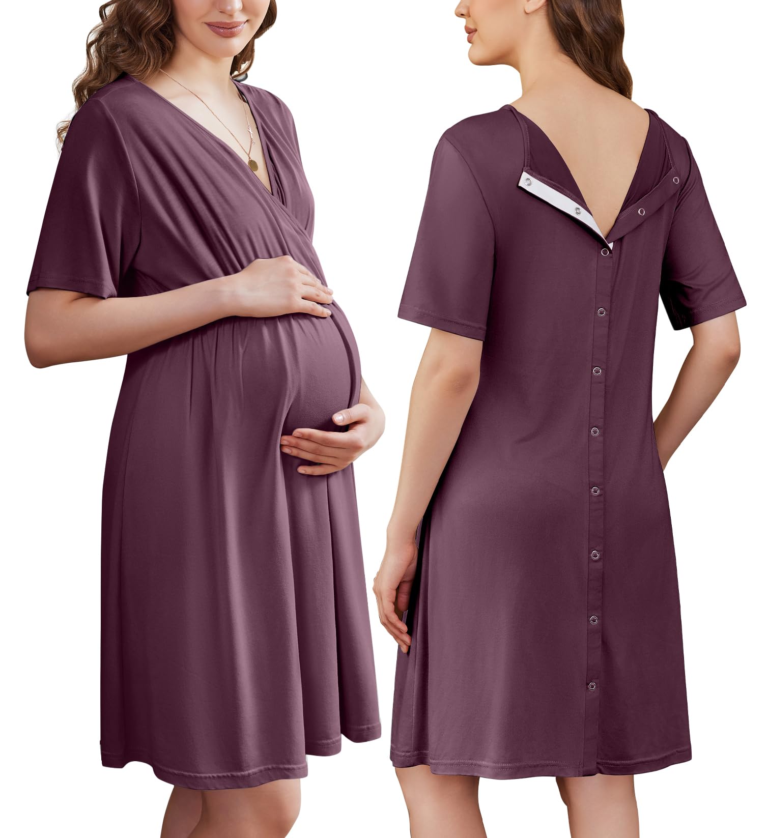 Ekouaer Labor and Delivery Gown for Hospital V Neck Maternity Nursing Dress