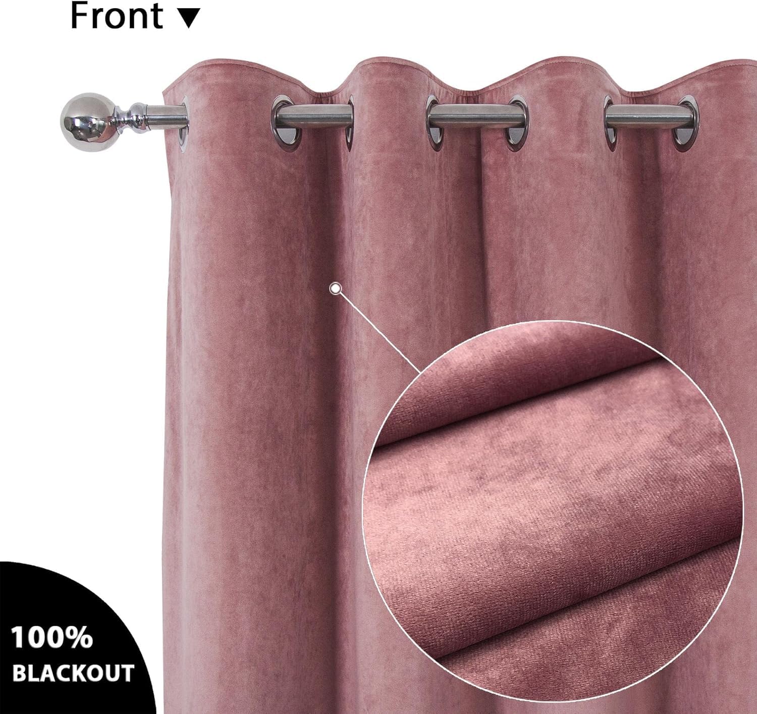 always4u Super Soft Velvet Curtains Pink Blackout Curtains 46x90 Inches Eyelet Thermal Insulated Fully Lined Window Treatment for Living Room 1 Pair - Image 4