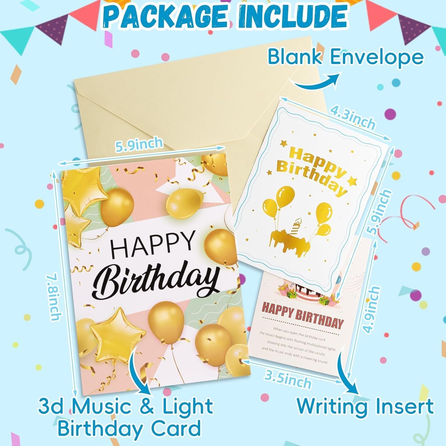 Lupow 3D Pop Up Musical Birthday Cards with Lights & Blowable LED Light Candle – Interactive Singing Happy Postcards Birthday Decorations Greeting Cards Birthday Cards for Women, Men, Mom, Wife, Husband, Boy, Girl - Image 5