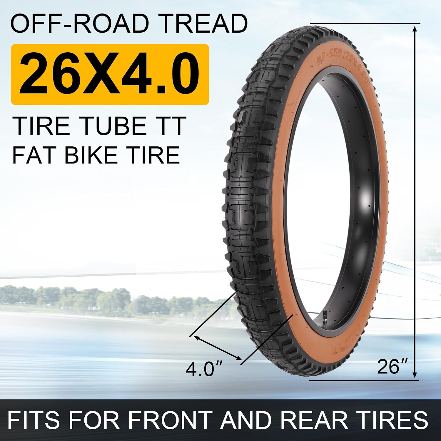 Heavy Duty 26X4 98-559 E-Bike Fat Tire, High-Performance Wear-Resistant 26X4.0 Fat Tire and Tube Set for 26 Inch E-Bike Mountain Snow Bike Tire - 1/2Pack - Black/Brown/White