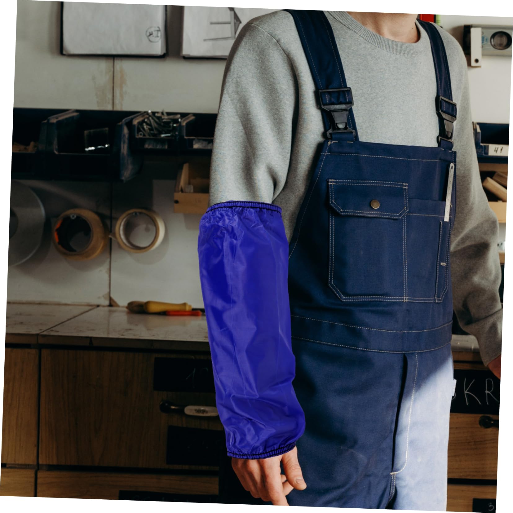 Healvian Manchons pour Bras Cuisine en Pvc Bleu, 1 Paire Imperméable