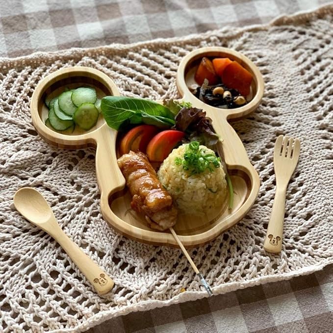 Amazon Funfam ファンファン 竹食器 ミッキー マウス フェイスプレートセット Micf 19 01 Funfam 子ども用 食器セット 通販