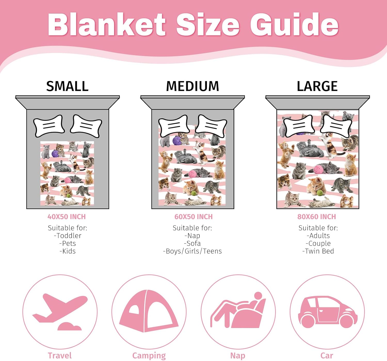 Cat Blanket for Girls Boys, Soft Flannel Fleece Throw Gifts, Lightweight Cozy Cute Cats Decor Blanket 40"x50" - Image 6