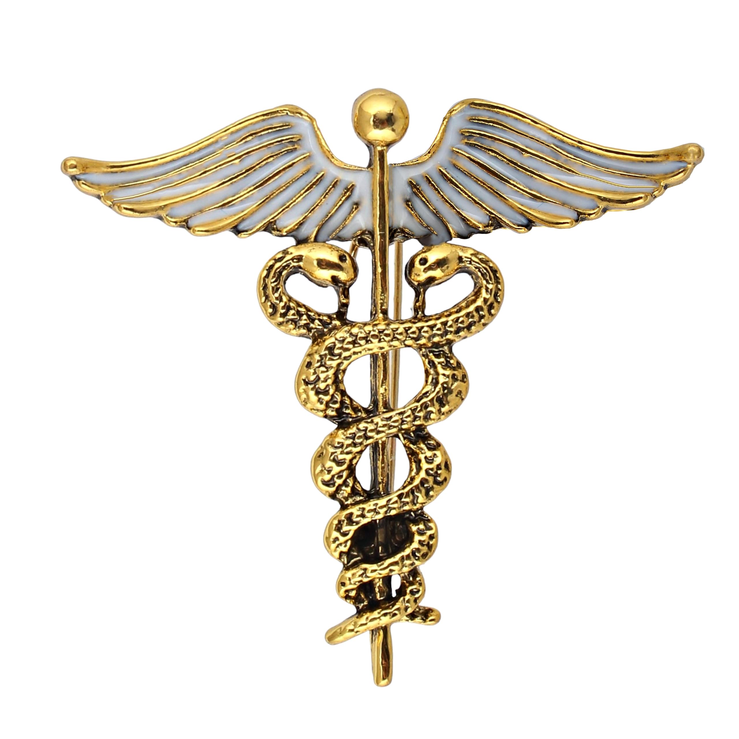 lucky jewellery Designer Oxidised Gold Plating Black Metal White Meenakari Caduceus Doctor's Unisex Brooch Lapel Pin For Men & Boys (225-CHOO-1176)-picture-27