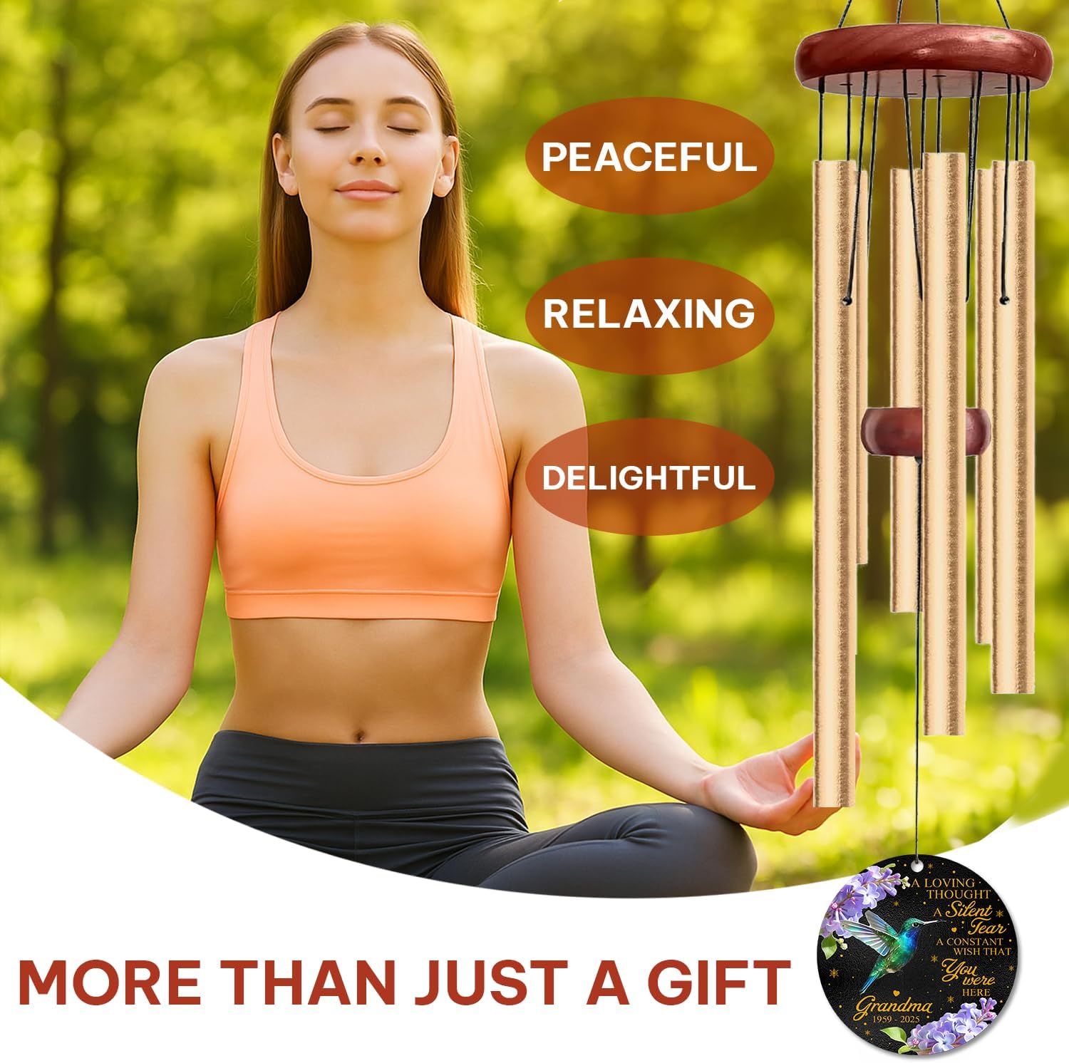 Personalized Hummingbird Remembrance Wind Chime for Grandma – Custom Name & Life Years Keepsake – “A Loving Thought, A Silent Tear” Comfort Gift for Family – Garden Tribute for Grandmother’s Memory