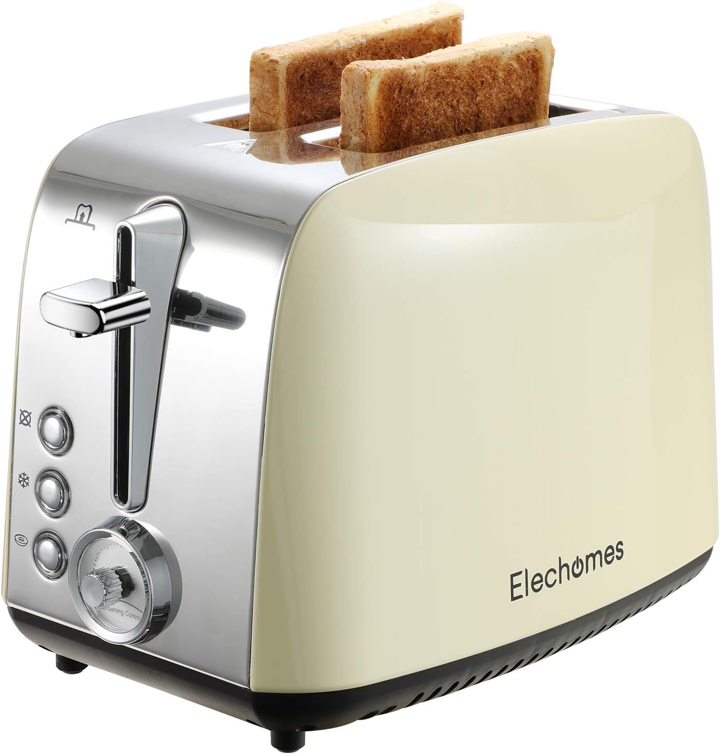 Toaster 2 Slice, Elechomes Stainless Steel Retro Toaster with Bagel, Cancel, Defrost Function, 1.5in Extra Wide Slots Bread Toaster with 7 Shade Settings, Removable Tray for Easy Cleaning, Cream Yellow