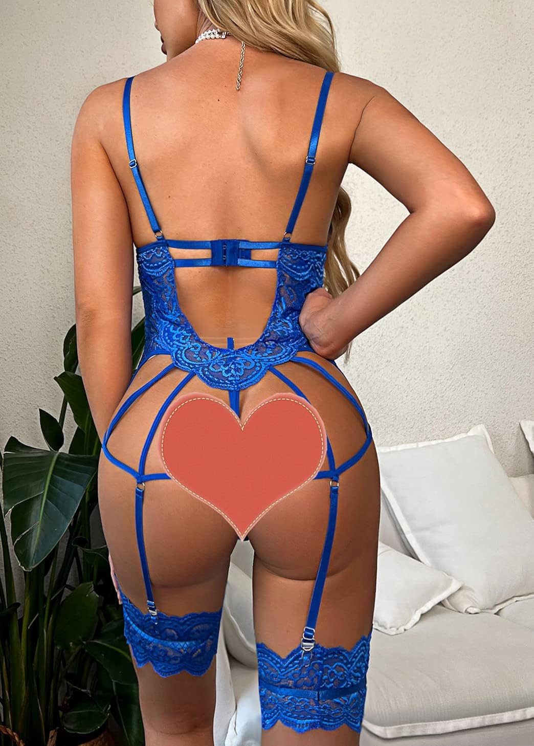 Donnalla Women Sexy Lingerie Set with Garter Belt Lace Bodysuit Teddy with Panty: Clothing, Shoes & Jewelry