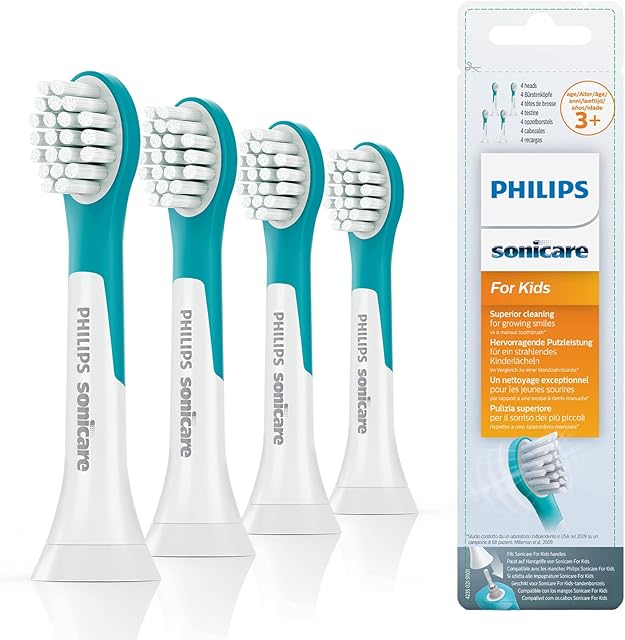 Główki szczoteczki sonicznej Philips Sonicare for Kids Original Compact dla dzieci powyżej 3 roku życia opakowanie 4 sztuk w kolorze niebieskim (model HX6034/33)