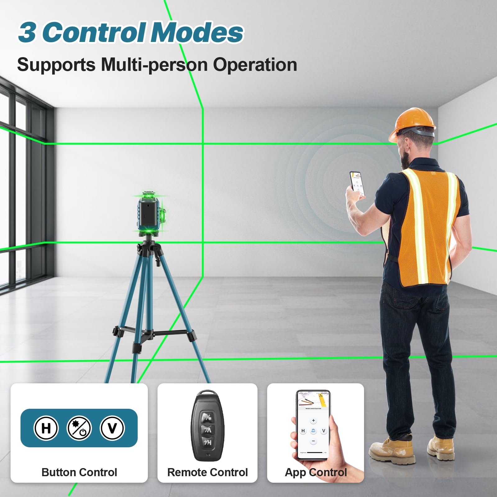 Livella Laser con Treppiede,Livella Laser Autolivellante 360 con 2x3000mAh Batterie & Indicatore LED, 4X 360 °Livello Laser,16 Linee Laser Verde/APP/Telecomando/IP54 Impermeabile,Antipolvere