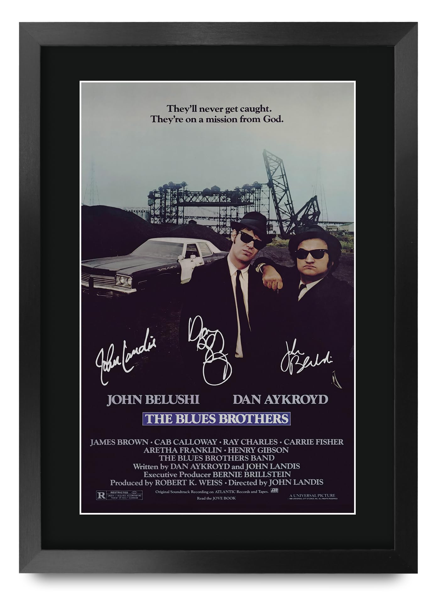 HWC Trading FR A3 The Blues Brothers Dan Aykroyd, John Belushi Cadeaux imprimés affiche photo autographe signée pour les fans de cinéma - A3 Encadré