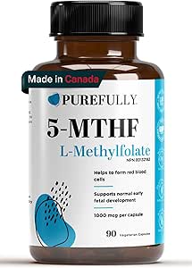 PUREFULLY 5-MTHF 1000mcg, 90 Capsules - L Methylfolate (Active Form of Vitamin B9 Folate) Supplement - Supports Cardiovascular Health and Early Fetal Development