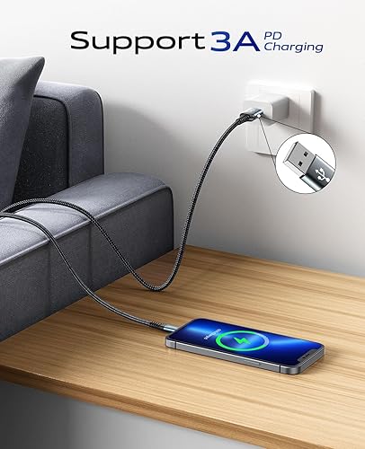 Miniatura 2 de Cable USB C de carga rápida de 3 A [2 unidades de 6 pies], cable USB A a USB C, cable de carga trenzado USB a USB C extra duradero mejorado